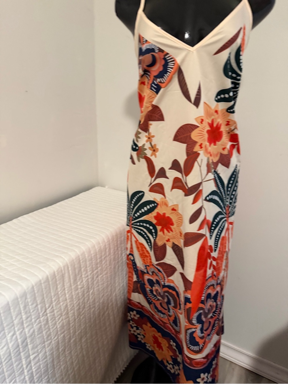 Floral Slip Maxi Dress in Cream and Orange